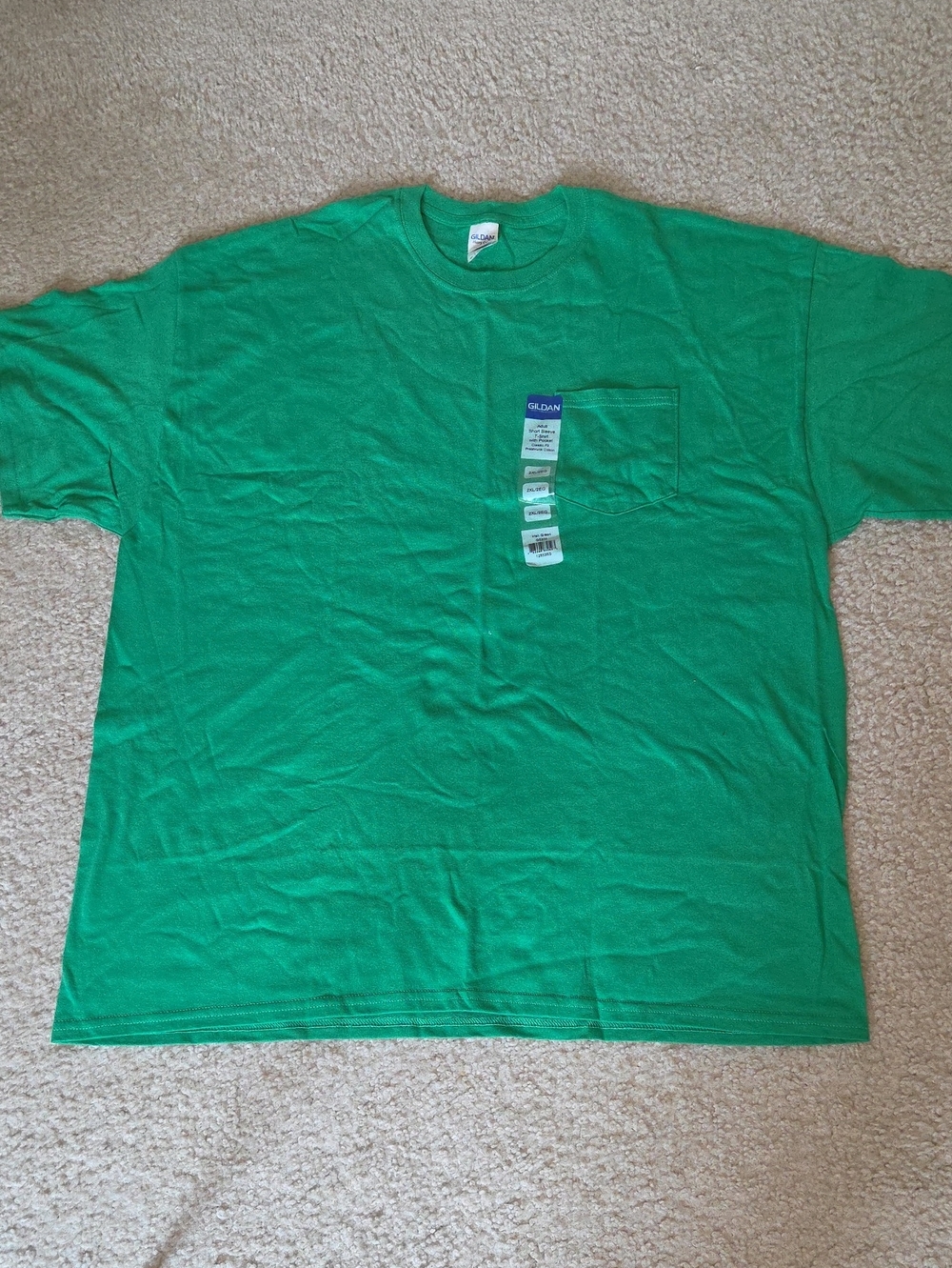 Gildan Men’s Bright Green Pocket Tee Size 2XL